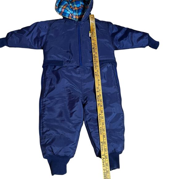 Vintage Gymboree Gymsport navy blue /plaid lined snowsuit coat pants 1-2 yr old - Picture 7 of 11